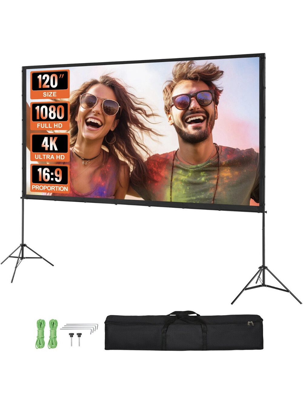 Vevor Projector Screen with Stand 120 inch 16:9 4K 1080 HD Movie Screen Tripods